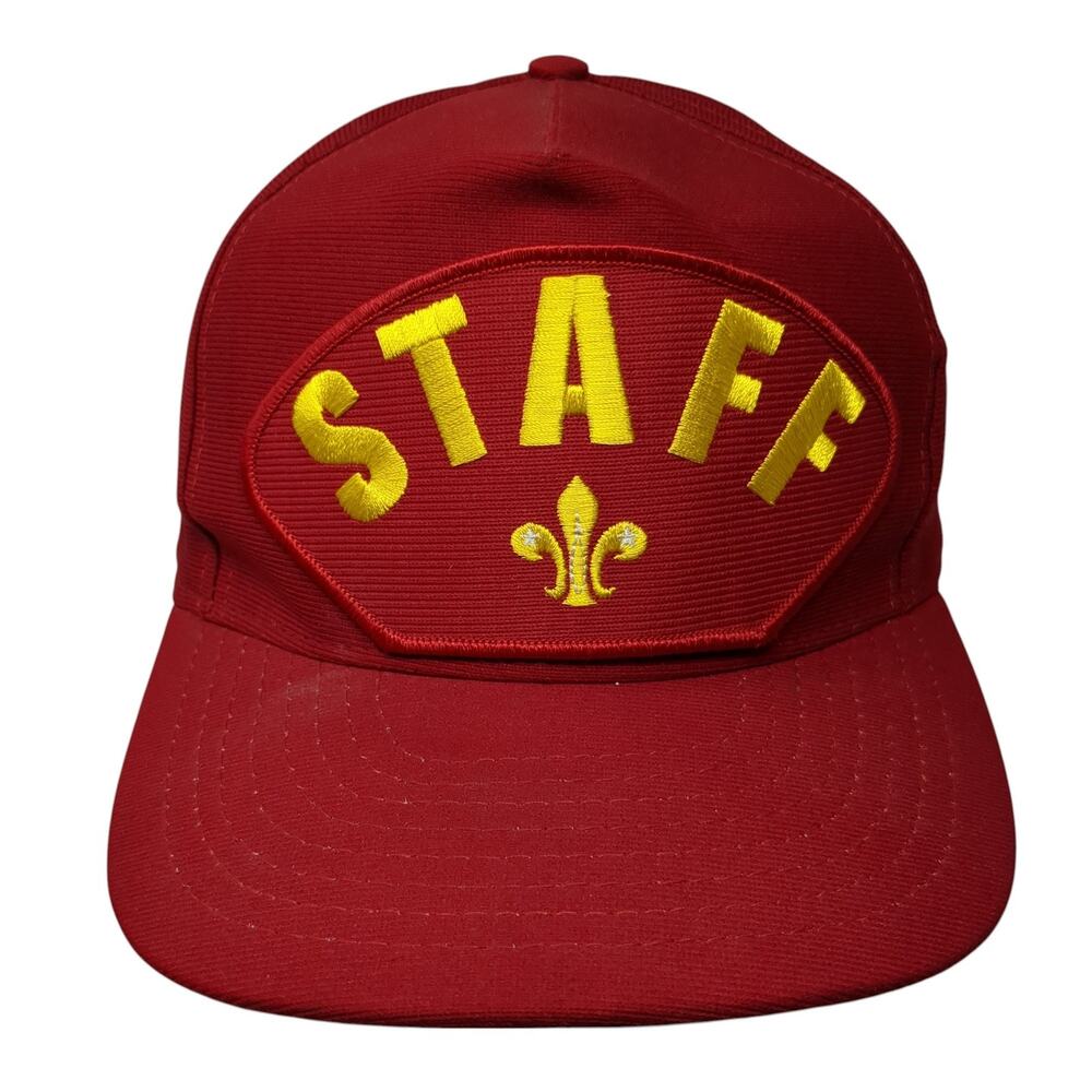 Vintage Boy Scouts Staff Snapback Trucker Hat Red One Size Eagle Crest USA